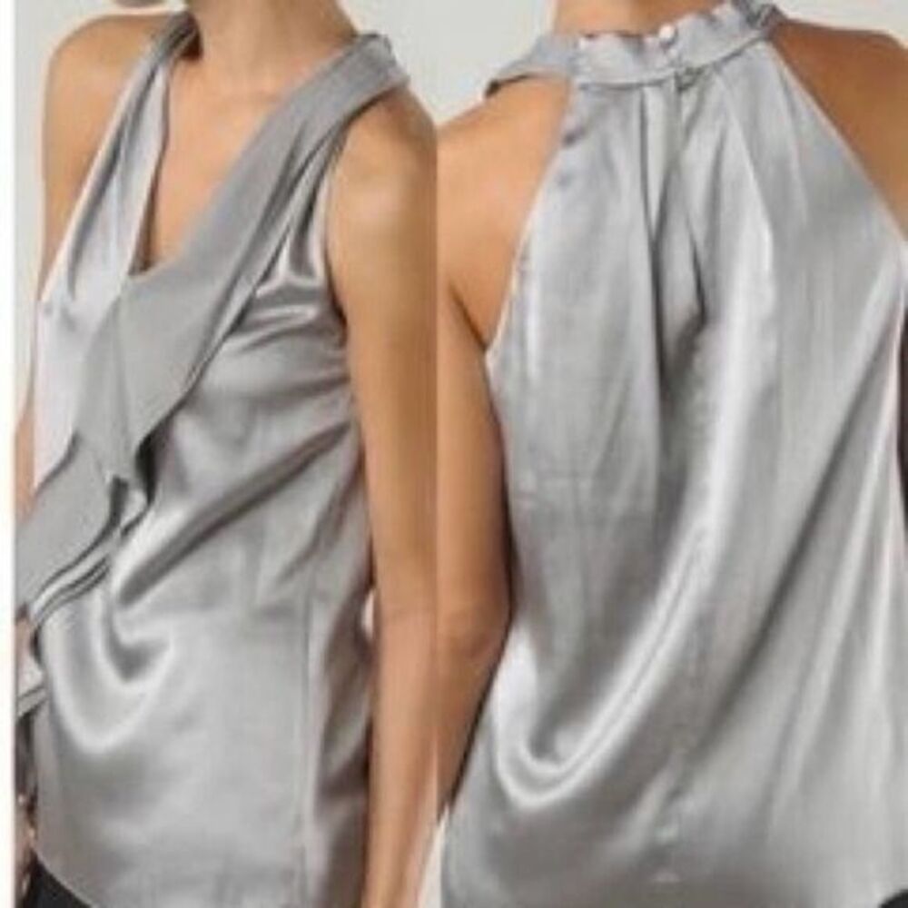 Vince Silver Gray 100% Silk Sleeveless Draped top